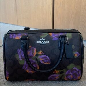 Coach Women's Rowan Satchel Bag - Black and Purple Floral